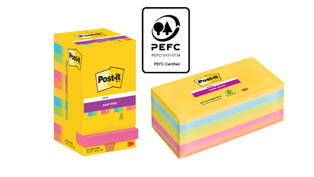 Verzicht auf Kunststoffverpackungen: Die meisten Produkte aus den klassischen „Post-it Notes“- und „Post-it Super Sticky Notes“- Sortimenten werden derzeit auf Kartonverpackungen umgestellt.