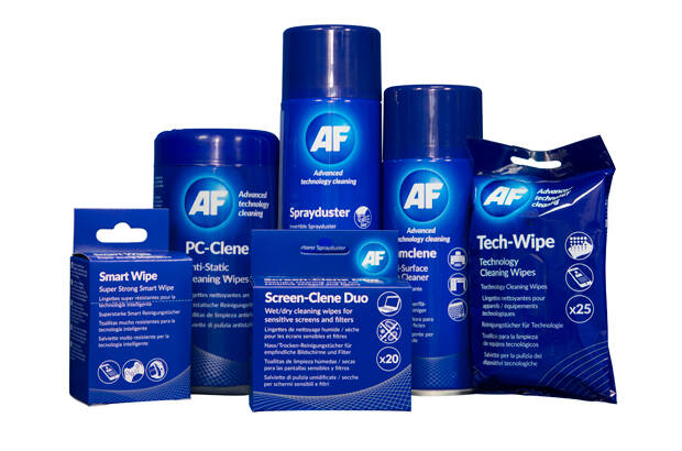 Das blaue AF-Kernsortiment umfasst vor allem Reinigungslösungen für das Arbeiten im Büro, zu Hause oder unterwegs. Seit der Paperworld 2017 erstrahlt es in neuem zeitgemäßen ­Verpackungsdesign und in den traditionellen Farben Blau + Silber.