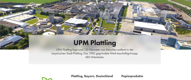 UPM Communication Papers will die Produktion in der Papierfabrik Plattling bis spätestens Ende November einstellen. (Screenshot: www.upmpaper.com/de/)