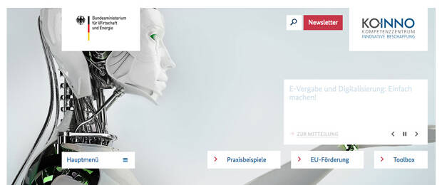 Neuer Internetauftritt des Kompetenzzentrums innovative Beschaffung – Bild: Screenshot von koinno-bmwi.de
