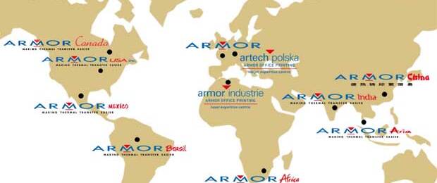 Weltweite Präsenz der Armor-Group, die Sparte Armor Office Printing produziert in Polen. (Bild: "CSR-Report 2017", Armor Group)